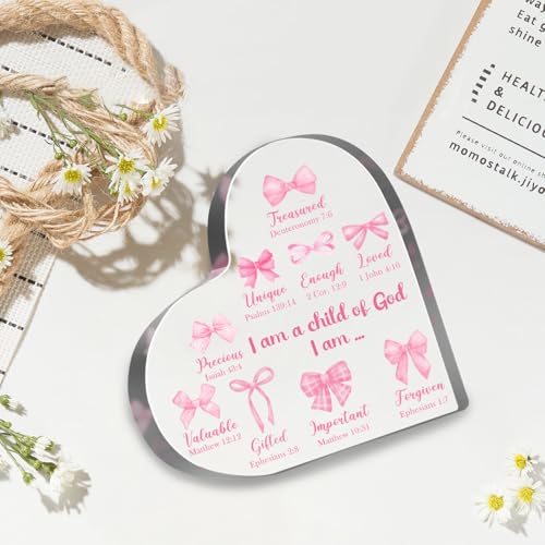 Inspirational Christian Gifts for Women Girls, Preppy Positive Quote Encouragement Pink Bow Plaque, Motivational Gifts for Friends Coworkers, Home Office Desk Sign Paperweight - style: Inspirational Pink Bow