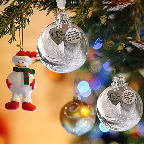 Clear Christmas Memorial Ornament Feather Ball, A Piece of My Heart is in Heaven Loss of Loved One Wife Christmas Tree Hanging Sympathy Gift with Silk Ribbon & Red Gift Box - color: Wife