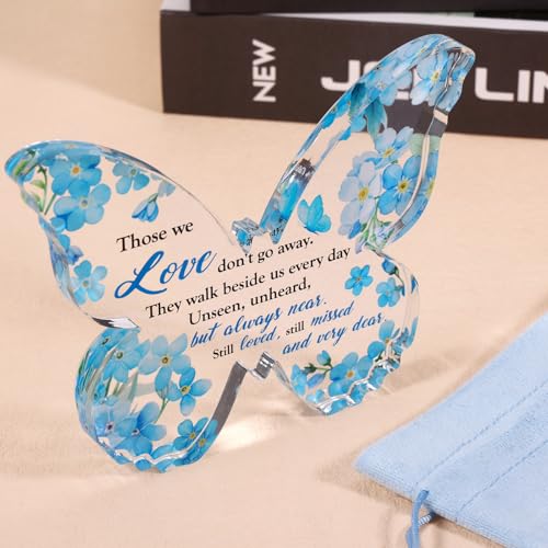 HOWAF Forget Me Not Gifts Sign, Sympathy Gifts for Loss of Loved One, Funeral Favor Blue Floral Butterfly Shape Acyclic Plaque, Memorial Keepsake, Bereavement Gift for Women Men