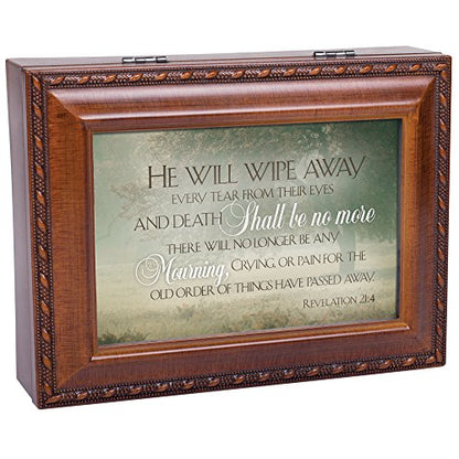 Cottage Garden He Will Wipe Away Every Tear Woodgrain Keepsake Music Box Plays How Great Thou Art