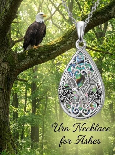 WINNICACA Urn Necklaces for Ashes 925 Sterling Silver Butterfly Hummingbird Dragonfly Teardrop Ash Necklace Cremation Jewelry Urn Pendants for Women Memorial Gifts for Birthday Christmas Funeral - style: 12-Eagle Urn Necklace
