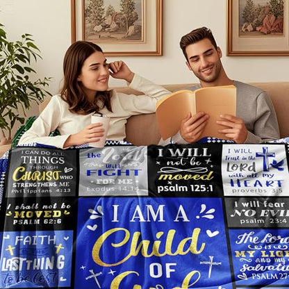 Christian Blanket Gifts for Men, Baptism Gifts for Boys, Inspirational Birthday Religious Catholic Spiritual Gift for Man Son Dad, Bible Verse Throw Blanket 50"x40" - color: Blue Christian