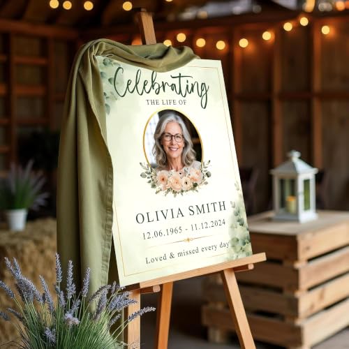 Celebration of Life Welcome Sign with Photo, Personalized Memorial Poster, Sage Green Floral Celebration Sign, Funeral Welcome Sign With Photo - color: Style#5