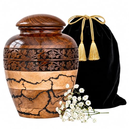 Wooden Urns for Human Ashes – 80 lb Black Thunderstorm Pattern Cremation Urn, Decorative Burial Container for Ashes Adult Male or Female Memorial Display - size: Medium 80 Cu In
