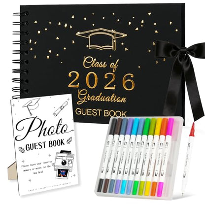 Graduation Guest Book 2026 - Class of 2026 Graduation Party Guest Sign and Photo in Book Memory, Scrapbook for High School Senior Nights Favor, College Grad Gifts, 6 x 8 Inch(Black)