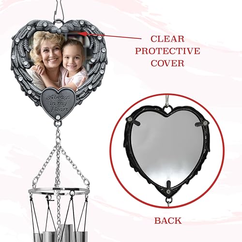 Sympathy Wind Chimes - Picture Windchimes - Always in My Heart - Angel Wings Wind Chime - Remembrance - Bereavement Gift - 24" Long