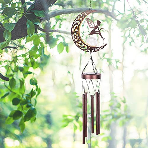 Taman Solar Wind Chime for Outside, Metal Fairy Windchimes with LED Light - size: 43.5"