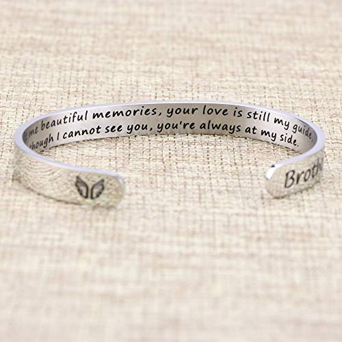 Memorial Gifts for Loss of Mom Dad In Memory of Jewelry Sympathy Bracelet | Bereavement Cuff Secret Message Engraved Grief Gifts for Women - style: Brother Memorial Gift- You left me beautiful memories