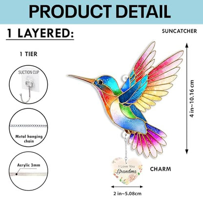 Hummingbird Acrylic Suncatcher with Heart Charm, I Love You Grandma Gift, Gifts for Grandma, Hummingbird Gifts, Grandma Birthday Gifts - color: Grandma Hummingbird