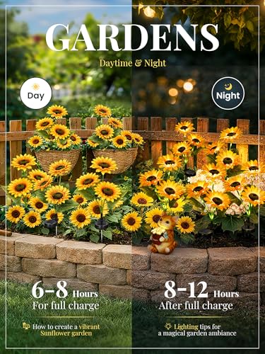 GIGALUMI Solar Sunflower Decor, 2 Pack LED Sunflower Gifts for Women - size: Set of 2