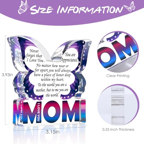Mom Birthday Gifts from Daughter Son, I Love You Mom Gift for Mother New Bonus Step Moms Mama, Gifts for Moms Unique, Best Mom Ever Gift Ideas, Butterfly Acrylic Decorative Signs Plaques - style: Mom