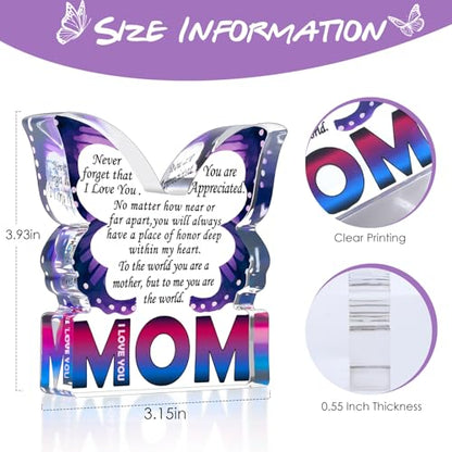 Mom Birthday Gifts from Daughter Son, I Love You Mom Gift for Mother New Bonus Step Moms Mama, Gifts for Moms Unique, Best Mom Ever Gift Ideas, Butterfly Acrylic Decorative Signs Plaques - style: Mom