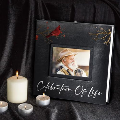 ReliThick Cardinal Funeral Photo Album 4 x 6 Inch 200 Blank Pages Memorial Leather Memory Album Scrapbook for Memorial Service Celebration of Life Decor in Loving Party Supply(Celebration of Life) - style: Celebration of Life