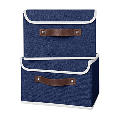 ANMINY Fabric Storage Box Bins with Lids, Blue, 10"x8"x7", 2 Pack - color: Blue, size: Small (Pack of 2)