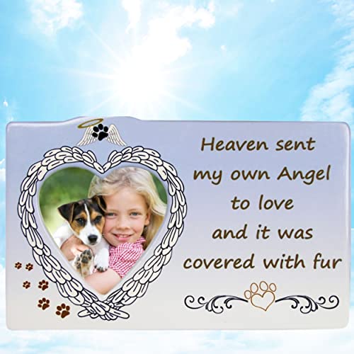 Pet Memorial Picture Frame with Heart Angel Wings – “Heaven Sent My Own Angel to Love and it Was Covered with Fur” – Sympathy Gift for Loss of Dog or Cat – Bereavement Photo Frame Holds 3” Photo