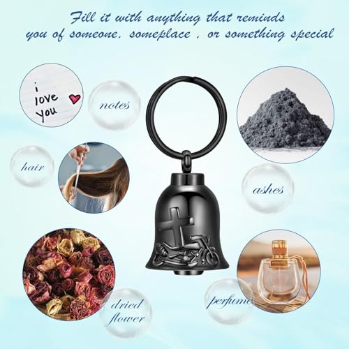 zeqingjw Bell Cremation Keychain for Ashes Holder Cross Motorcycle Cremation Jewelry Urn Keychain Keepsake Ashes Jewelry - color: Customize-keychain