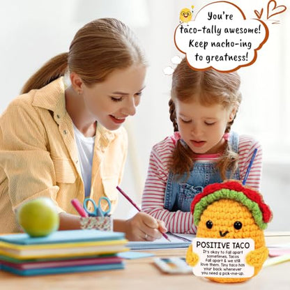 Positive Crochet Taco Christmas Birthday Gifts for Women Men Self Care Card Teacher Back to School Fall Decoration for Home Adult Kids Son Mom Dad Daughter Sister Friend Coworkers Inspirational Gift - style: Pick-me-up