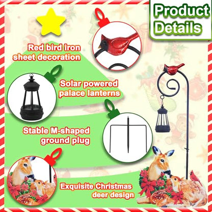 Deer Solar Lantern Garden Stake 29.5in Metal Christmas Yard Light - color: Christmas Reindeer