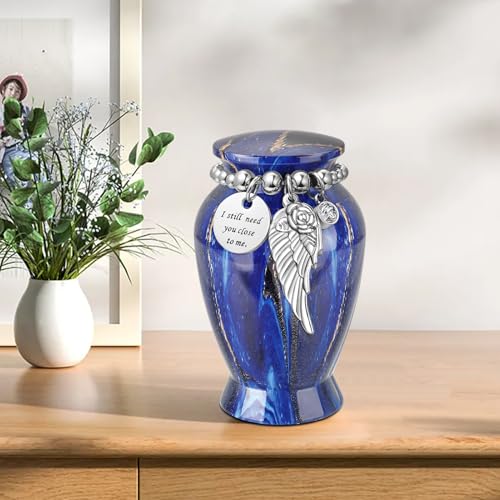 SOITIS Customized Small Urns for Human Ashes Keepsake, 2.83 Inches Urn for Women Men, Customized Aluminum Cremation Urns for Human Ashes-Blue Urn - color: Custom-blue