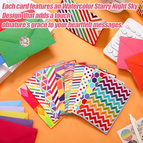 Motiskyy 100 Pcs Blank Cards with Envelopes 4x6, Bright Patterns Blank Greeting Cards, 10 Designs, Ideal Stationary Set for All Occasions, Stationary with Matching Colored Envelopes and Stickers - style: Bright