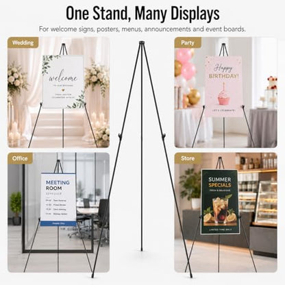 RRFTOK 63 Inch Easel Stand for Sign, Poster Stand and Wedding Sign | Instant-fold metal tripod with carry bag for welcome sign, poster display, foam board and floor use - style: 63B