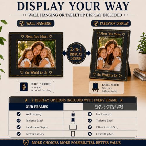 CustomGiftsNow Personalized Add Your Custom Text Engraved Leatherette Faux Leather Hanging/Tabletop Personalized Group Family Photo Picture Frame (Black/Gold, 4x6-Inch Vertical) - color: Black/Gold, size: 4x6-inch Vertical
