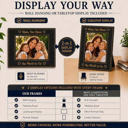 CustomGiftsNow Personalized Add Your Custom Text Engraved Leatherette Faux Leather Hanging/Tabletop Personalized Group Family Photo Picture Frame (Black/Gold, 4x6-Inch Vertical) - color: Black/Gold, size: 4x6-inch Vertical