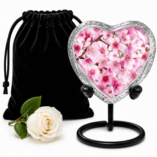 Pink Cherry Blossom Urn for Ashes for Women – Small Heart Cremation Urns for Adult Female – Memorial Funeral Urn for Human Ashes, Home Display, or Burial - color: Cherry Blossoms, size: Heart Keepsake