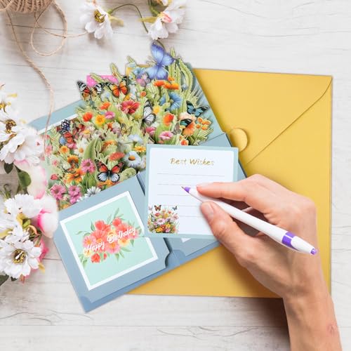Pop Up Card, Wildflowers & Butterflies Birthday Card for Women | 3D Box Greeting Card for Mom, Wife, Daughter, Sister, Happy Birthday Gifts for Women, Blank Notecard & Envelope - color: Happy Birthday Wildflowers