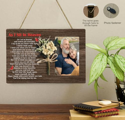 Memorial Picture Frame with Bouquet, As I Sit In Heaven Wooden Photo Frame Gifts for Loss of Loved one, 4x6 inch Photo - style: With Bouquet As I Sit In Heaven