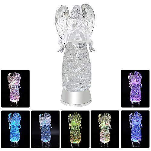 Wondise Angel Color Changing Night Light Snow Globe with Timer - color: 11” Angel Trumpet
