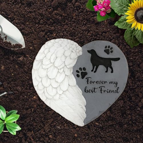 Landoraloria Dog Memorial Stone 10” Heart with Wings Outdoor Pet Grave Marker Cement Garden Remembrance Stone Sympathy Gift for Loss of Dog Rainbow Bridge Design