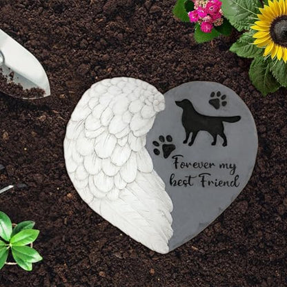 Landoraloria Dog Memorial Stone 10” Heart with Wings Outdoor Pet Grave Marker Cement Garden Remembrance Stone Sympathy Gift for Loss of Dog Rainbow Bridge Design