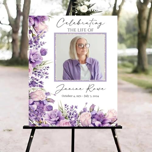 Purple Lavendar Funeral Welcome Sign, Celebration of Life Welcome Sign, in Loving Memory Sign, Celebration of Life Funeral Sign, Celebration of Life Sign, Memorial Sign with Photo #vd12 - color: Version #10