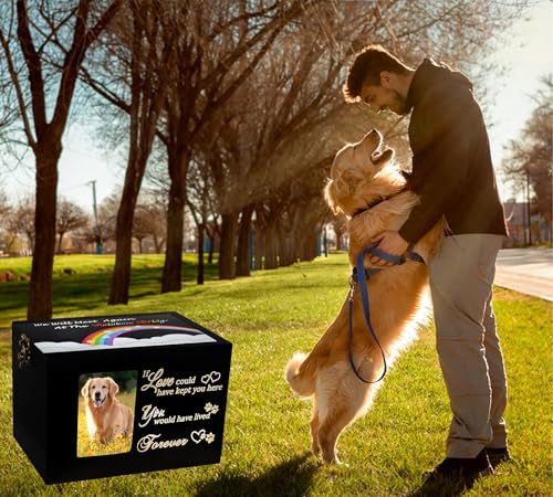 Solid Wood Pet Urns for Dog or Cat Ashes,Memorial Rainbow Bridge | Funeral Cremation Ashes Box with Photo Frame,Keepsake Urn with Black Flannel as Lining,Loss Pet Remembrance Gift - size: Medium - Capacity 90 Cubic Inches
