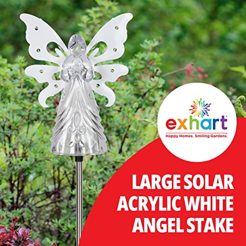 Exhart Garden Solar Lights, Decorative Angel Garden Stake, 13 LEDs, Cute Yard and Pathway Decor, White, 7 x 40 Inch - size: Large