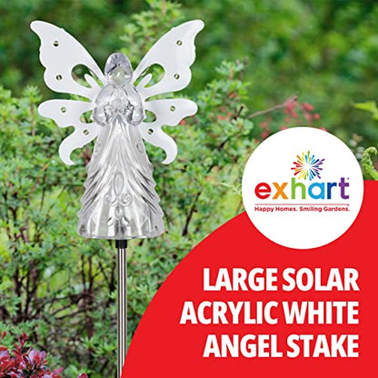 Exhart Garden Solar Lights, Decorative Angel Garden Stake, 13 LEDs, Cute Yard and Pathway Decor, White, 7 x 40 Inch - size: Large