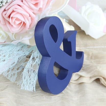 Mr & Mrs Signs Table Decor: Rustic Wooden Freestanding Letters - Wedding & Anniversary Props (Navy Blue) - color: Navy blue