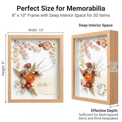 4 Pack Shadow Box Frame Display Cases, 8"x 10" Wood Deep Black Handicrafts Shadowbox for Flowers Jersey Wedding (Burlywood) - color: Burlywood