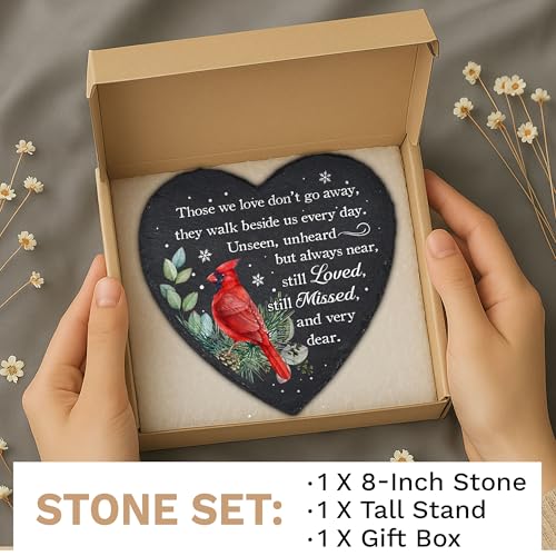 Cardinal Heart Shape Memorial Garden Stone, Sympathy Gift Those We Love Don't Go Away, Loving Memory Stepping Stones Outdoor, Memorial Gifts Loss of Loved One on Christmas