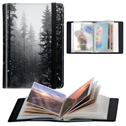 Photo Album 4x6 120 Pockets Photos with Elastic Band, Cute PU Leather Photo Books Small Mini Capacity Picture Album for Family Wedding Travel Anniversary Baby Vacation Pictures, Forest - color: Forest