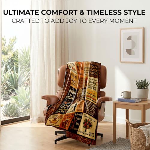 80th Black Women Throw Blanket Birthday Gifts – 80 Years Old Gift | 80 Years Old Present for Mom, Grandma, Aunt, Friend, African American Milestone Flannel Polyester Blanket, 50x60Inch - color: Tk030, size: 60"x50"