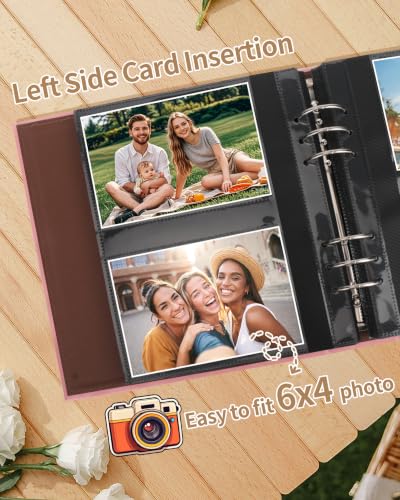 Leather Photo Album 4x6 200 Photos,Slip-in Photo Album Book with 50 Sheets, Travel Souvenir Diary Photo Book for Family Wedding Baby and Holiday Pictures - color: Pink