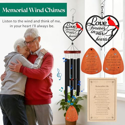 Kathfly Cardinal Wind Chimes for Loss of Loved One, 28" Memorial Wind Chimes for Outside, Cardinal Sympathy Bereavement Condolence Funeral Windchime Gifts for Loss of Lover Mom Father Husband - style: Memorial Love