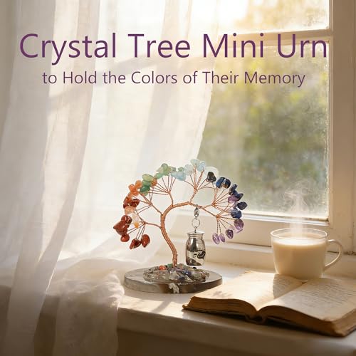 Small Urn for Human Ashes Keepsake,Stainless Steel Mini Urns for Human Ashes with Rainbow Crystal Tree Decoration Cremation Ashes Memorial Gifts for Sharing Ashes Mini Keepsake Urn
