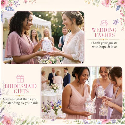Crtiin 50 Sets Wedding Favors for Guests, Heart Shaped Wildflower Seed Paper with Let Love Grow Cards and Organza Bags for Bridal Shower, Engagement, Anniversary Party Guests - style: Heart Shaped Wedding Theme