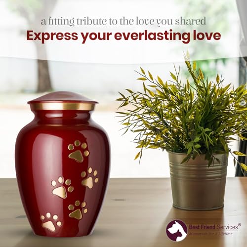 Ottillie Legacy Crimson/Brass/Vert Urn, up to 170lbs - color: Crimson, Vertical Brass Paws, size: X-Large