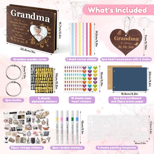 CY2SIDE Grandma Memorial Gifts Photo Album – 110PCS In Loving Memory of Grandma Wooden Scrapbook Kit Sympathy Gift for Loss of Grandmother, Bereavement Grief Album for Mother’s Day & Grieving Family - style: Memorial Grandma