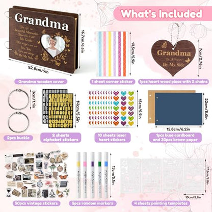 CY2SIDE Grandma Memorial Gifts Photo Album – 110PCS In Loving Memory of Grandma Wooden Scrapbook Kit Sympathy Gift for Loss of Grandmother, Bereavement Grief Album for Mother’s Day & Grieving Family - style: Memorial Grandma