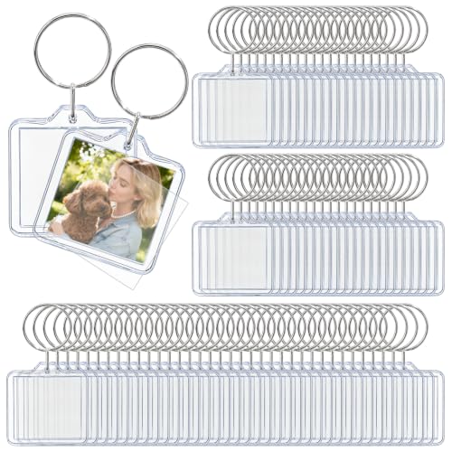 200 Pcs Clear Picture Keychains Bulk Set, Acrylic Photo Keychain Photo Insert Keychains with Split Ring for Car Backpack Keyring DIY Personalize Favor Graduation Gift